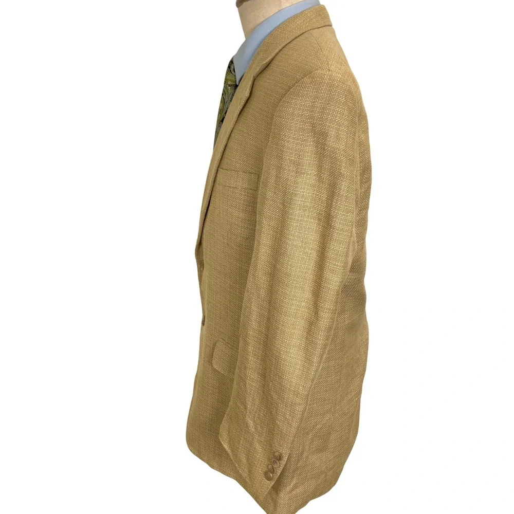 Chaps 1978 Blazer Men 42L Tan‎ Gold Woven Texture Silk Luxury Classic Jacket
